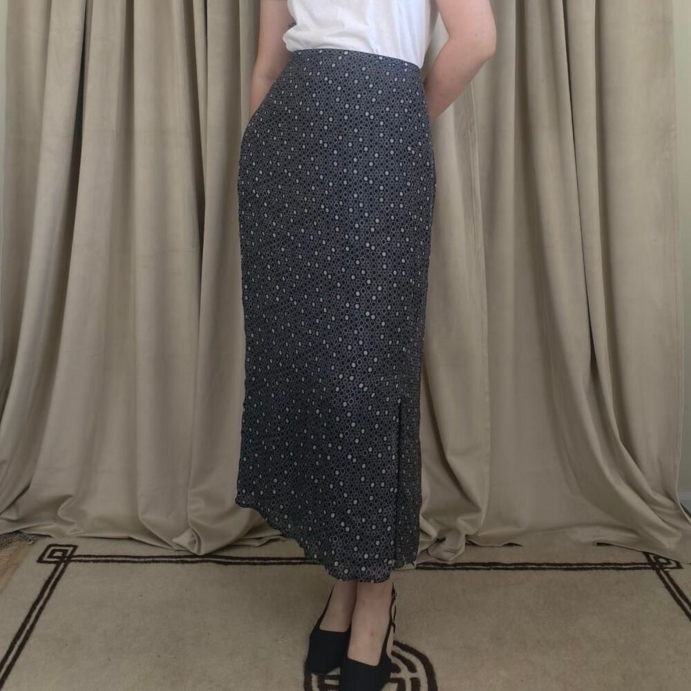 Vintage Merona Monochrome Black Midi Skirt with White Polka Dots
